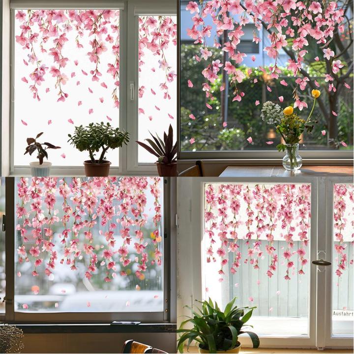 GC Flower Window Clings, Hanging Vine Floral Glass Sticker, Waterproof Fallen Flowers Vine Glass Stickers For Bedroom Restroom Glass Window Doors DIY Decoration