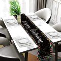 Black Gold Birthday Table Runner Table Cover Happy Birthday Party Decorations For Kids Adults Home 1st Bithday Table Decor.