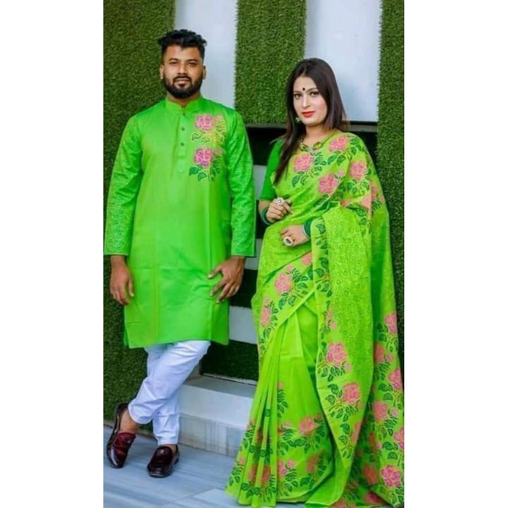 Stylish & Fashionable New Matching Best/Coupple Dress/For Men & Women / Saree & Panjabi/ (Combo Set)) - Panjabi - কাপল ড্রেস শাড়ি