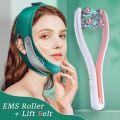 EMS Face Lifting Roller RF Double Chin V Face Shaped Facial Massager Jaw Cheek Thin Slimming Facial Lift Up Belt Skin Care Tool.