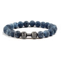 Black Weathered Wristband Adjustable Barcelets For Women Men Beads Bracelet Dumbbell Mens Fashion Yoga Jewelry Original Bangles.