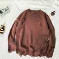 【NShisasN】Autumn and Winter Sweaters Men's Broken Hole Loose Fashion Korean Version Hollow out Beggar Round Neck Couple Pullover Knit. 