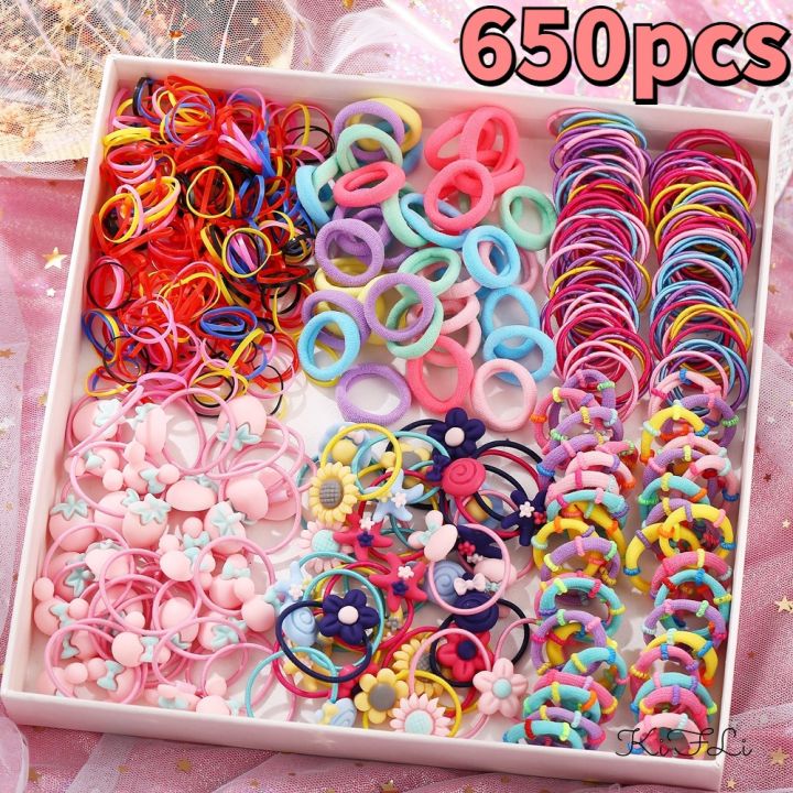 670pcs Girls Nylon Rubber Band Hair Pins Child Women Elastic Hair