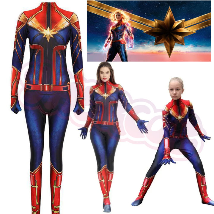 Movie Avengers Captain Halloween Bodysuit Carol Danvers Cosplay Costume Cos Jumpsuit Superhero Costume for Women Girls Boys