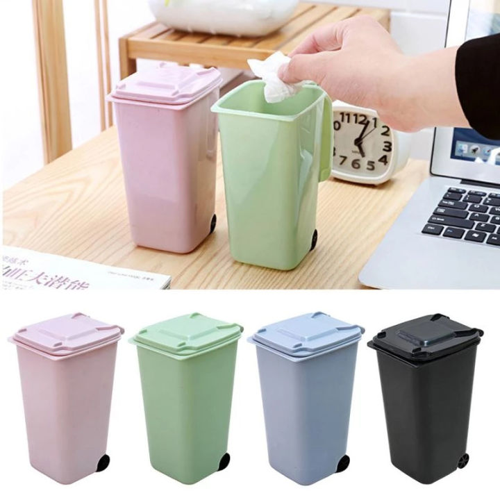 【Bestseller】 Mini Desktop Trash Can Plastic Waste Bins With Lid Household Clean Trash Desk