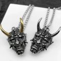 Japanese Oni Samurai Necklace Punk Personality Demon Ghost Mask Pendant Necklaces Men Jewelry Hip Hop Rock Long Chain Jewelry. 
