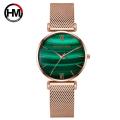 【Hannah Martin Store】1 Bracelet  Quartz Peacock Green Stone Pattern Fashion Casual Ultra-thin Stainless Steel Strap Women. 