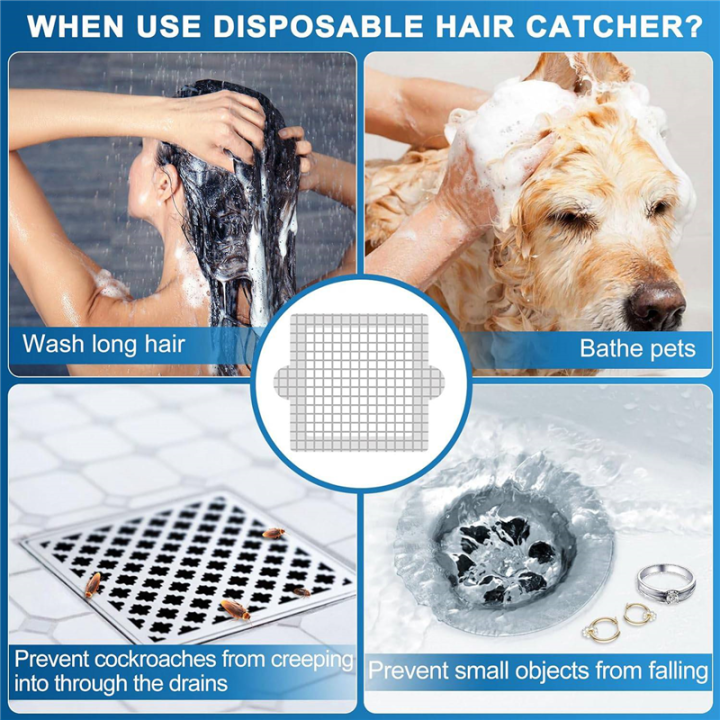 Disposable%20Shower%20Drain%20Hair%20Catcher,%204.1%20Inch%20Drain%20Cover%20Mesh%20Stickers%20Hair%20Collector%20for%20Shower%20Bathroom%20Easy%20Install%2030Pcs%20-%20Image%208