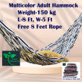 Multicolor Handmade Hammock/Dolna Weight-150 kg, L-8 Ft, W-5 Ft, Free 8 Feet Rope Hammock With Matching Hammock High Strength Nylon Fabric Hanging Bed.