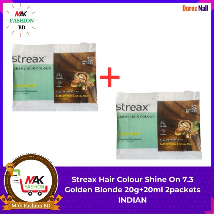 Streax Hair Colour Shine On 7.3 Golden Blonde (20g+20ml) 2packets INDIAN