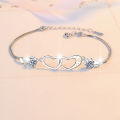Moissanite Bracelet Women's 1 Carat Korean Version Heart-Shaped Double Ring Bracelet Gift Cross-border Wholesale Manufacturer 925 Sterling Silver Jewelry. 