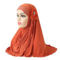 H208 beautiful Muslim girls hijab with flowers pull on Amira Islamic scarf head wrap students headscarf headwear.