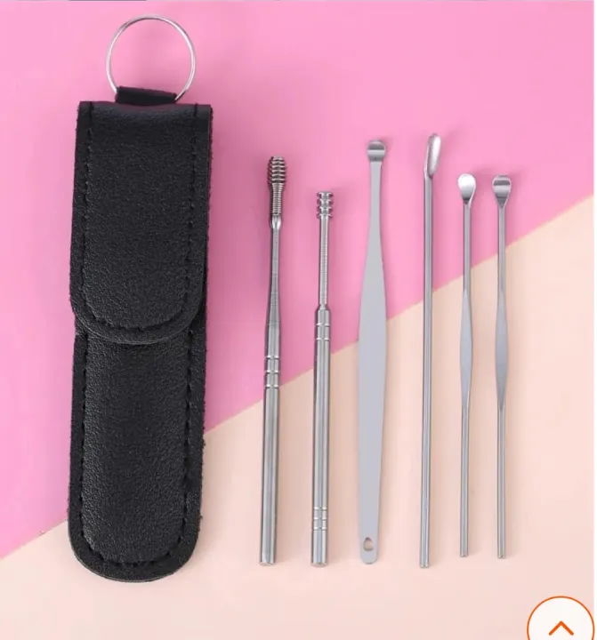 6%20Piece%20Ear%20Pick%20Set%20Portable%20Year%20Cleaner%20Set%20Leather%20Case%20With%20Stainless%20Steel%20(Black%20&%20Yellow)%20-%20Image%202