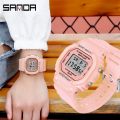 SANDA Women Digital Watch Multifunction Wrist Watch Rectangle Women Watches Alarm Clock Sport Waterproof Watches reloj mujer 293.
