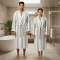 Luxury Striped Bathrobe  100% Cotton Velvet Outside & Terry Inside  Soft, Absorbent & Premium Home & SPA Wear. 