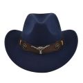 （NEW）Black Cowboy Hat Jazz Knight Hats Felt Hats With Bull Shaped Decor Grassland Country Hat Sombrero. 
