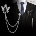 Eagle Wings Crystal Chain Brooch Metal Lapel Pin Brooches Suit Shirt Collar Men.