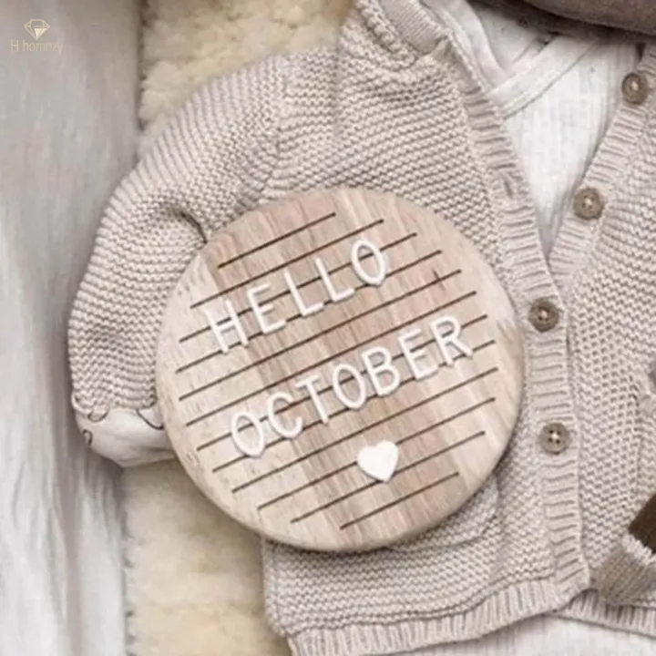 Wood Letter Board Round Monthly Cards for Baby Shower Newborn Photo Props