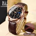 LouisWill Men Casuals Fashion Watches Quartz Watches Business Wristwatches 3ATM Waterproof Watches True Leather Strap Three-Eye Decoration Watch Luminous Pointers Wrist Watches with Calendar for Men. 