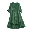 Women Casual Loose Linen Soild Button Long Sleeve Long Shirt Blouse Tops.
