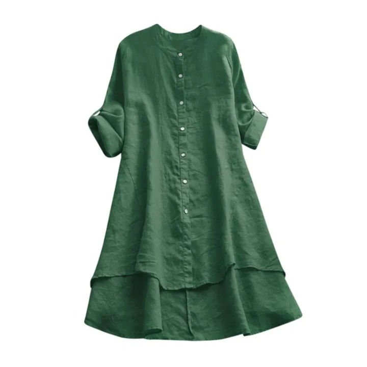 Women%20Casual%20Loose%20Linen%20Soild%20Button%20Long%20Sleeve%20Long%20Shirt%20Blouse%20Tops%20-%20Image%203