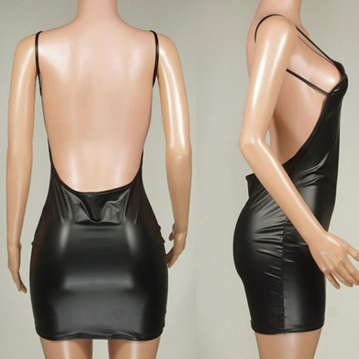Faux%20Leather%20Dress%20Backless%20Club%20Party%20Short%20Dress%20Solid%20Black%20Wet%20Look%20Latex%20Bodycon%20Push%20Up%20Bra%20Mini%20Micro%20Dress%20For%20Girl%20-%20Image%205