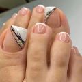 24P Toenails With Glue French Line Glitter False Toe Nails Art Detachable Press On Toenails Acrylic Butterfly ToeNails Tips.