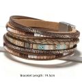 ZG Multilayer Brown Leather Bracelet For Women Fashion Creative Bohemian Hand Woven Magnetic Clasp Bracelet.