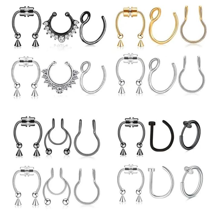 3Pcs Nose Ring Magnetic Septum Ring Nose Ring Hoop Stainless Steel Horseshoe Clip On Nose Ring No-Pierced Septum Ring