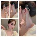 Butterfly Pearl Chain Tassel Stud Earrings For Women.