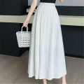 Seoulish Cotton Pleated Long Skirts for Women 2024 New Summer Spring Elegant Solid Elastic High Waist A-Line Midi Skirts Female.