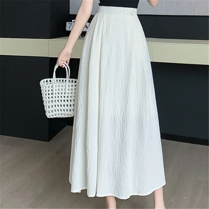 Seoulish%20Cotton%20Pleated%20Long%20Skirts%20for%20Women%202024%20New%20Summer%20Spring%20Elegant%20Solid%20Elastic%20High%20Waist%20A-Line%20Midi%20Skirts%20Female%20-%20Image%202