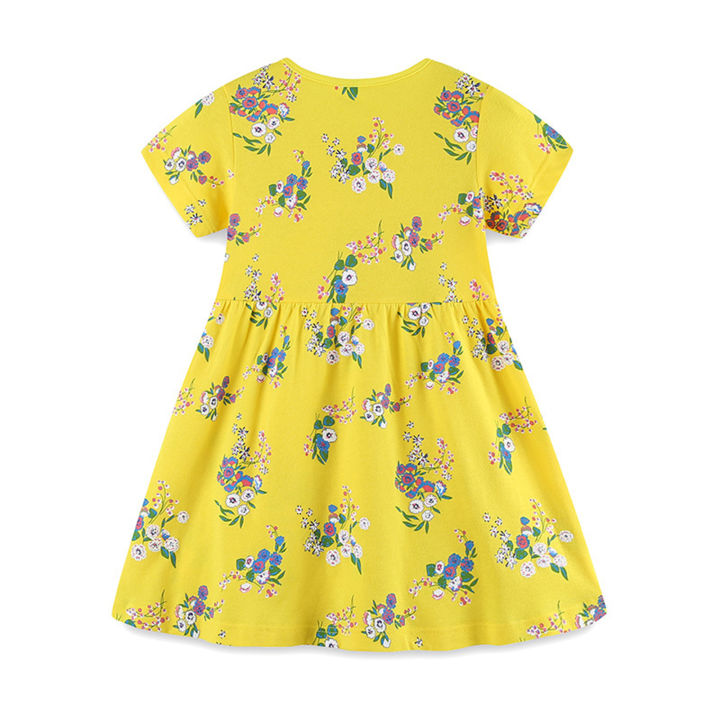 GC Girl Summer Casual Dress Children's Cotton Round Neck Short Sleeves Flower Printed Princess Dress