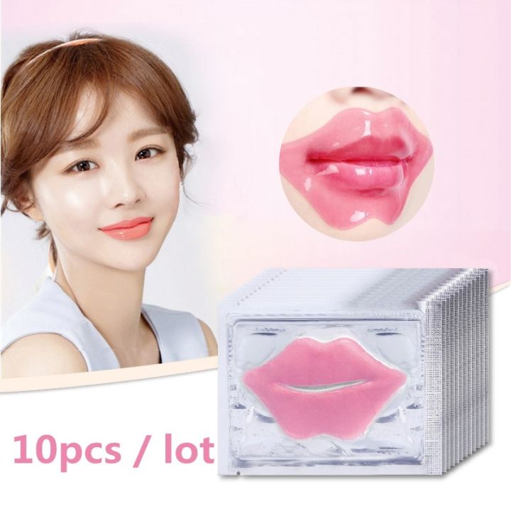 10Pcs Beauty Super Lip Plumper Pink Crystal Collagen Lip Mask Patches Moisture Essence Wrinkle Ance Korean Cosmetics Skin Care AOutlierA