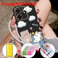 With tempered glass for casing Infinix Smart 8 Tecno spark go 2024 hot 40I spark 20 spark 20C 5G 2023 phone case back cover softcase shockproof cover new design aesthetic cartoon bear ddmxx01. 