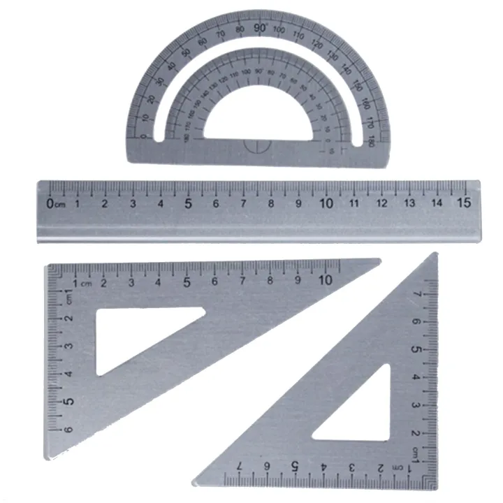 4pcs%20Aluminum%20Alloy%20Straightedge%20Triangle%20Protractor%20Examination%20Teacher%20Math%20Geometry%20For%20School%20Measuring%20Tools%20Ruler%20Set%20-%20Image%202