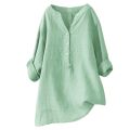 Ladies clothing shirt cotton and linen top pocket.