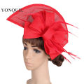 Women Vintage Big Derby Loop Fascinators Hats Red Ladies Event Feather Headwear Race Hair Accessories Fedora Pillbox Hats SYF66. 