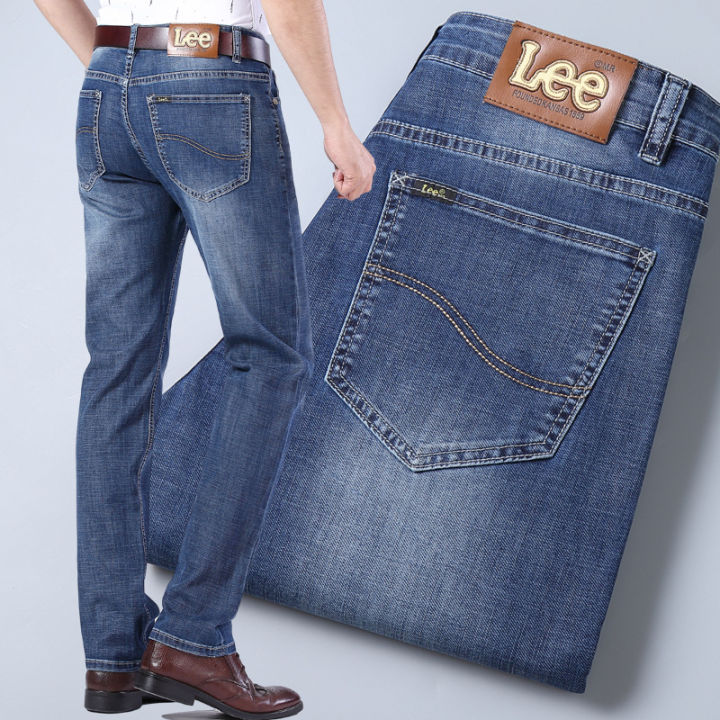 Lee dex Jeans Men's Straight Loose Elastic Business Casual Autumn and Winter Thick High-End Goods Long Jeans