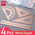 4 PCS Metal Ruler Set Square Ruler Triangle Protractor Metal Ruler Set Measure Draw School Office Supplies Scale Ruler Stationery.