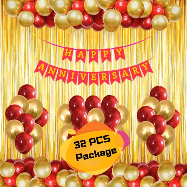 Happy Anniversary Decoration Combo Pack - Golden Foil Curtains Backdrop ...