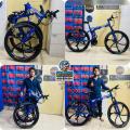 Begasso Folding Bicycle | 26 Inch | Alloy Wheel | 6 Nives | Double Suspension | Shimano Gear & Brake | Double Disk Brake | Blue color.. 