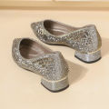 Spring Summer Women's Shoes Pointed Toe Rhinestone Chunky Heel 3 cm Low Heel Shoes Low-Cut Pumps Full Diamond Flat Bottom Comfort Sandals.