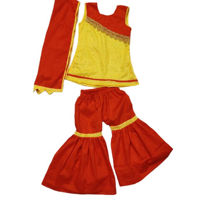 Sharara Style Salwar Suit for 3 year Girls - Vowel Cotton Casual wear or Party wear