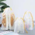1PC Daisy Pattern Drawstring Storage Bag Waterproof Matte Transparent Packaging Clothing Organization Bags Household Travel Supplies.