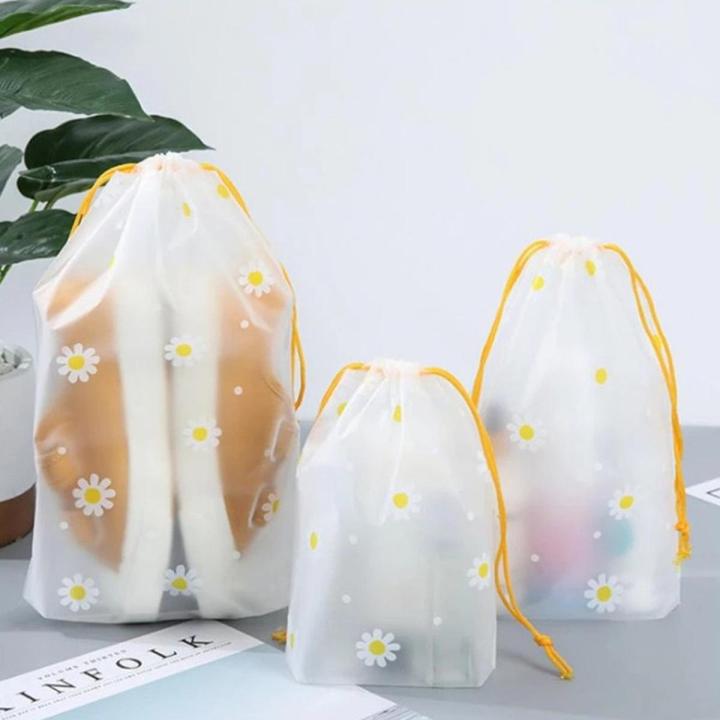 1PC Daisy Pattern Drawstring Storage Bag Waterproof Matte Transparent Packaging Clothing Organization Bags Household Travel Supplies