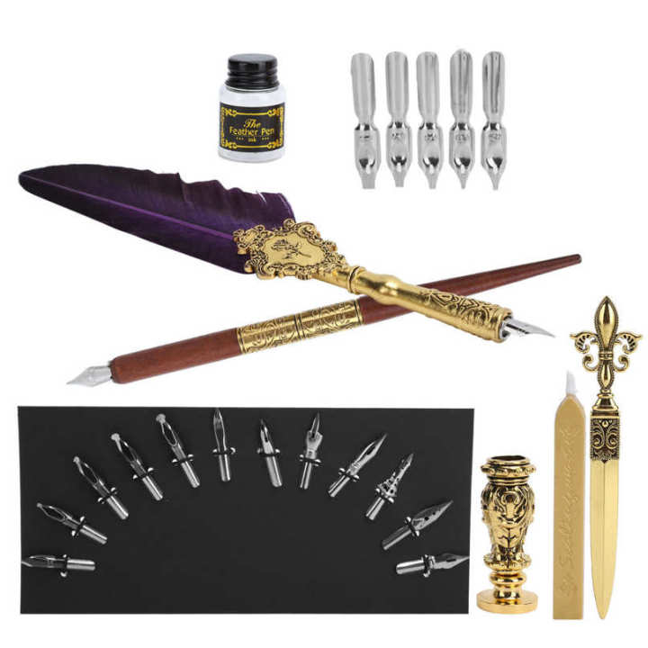Feather%20Pen%20Kit%20Set%20Calligraphy%20Writing%20Drawing%20Quill%20Dip%20Vintage%20Art%20Craft%20Collection%20-%20Image%209