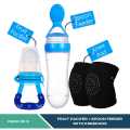Baby Feeding Essentials Bundle: 3 Set Silicone Squeeze Spoons, Fruit Pacifier, and Knee Pads Combo. 