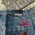 2024 Summer New Harajuku Vintage Hip-hop Cross Printed Baggy Denim Shorts Men's Y2K Gothic Rock Fashion Short Jeans Street Wear. 