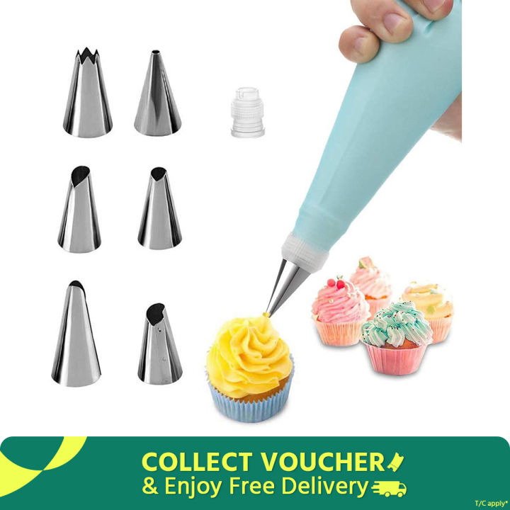 Generic 12 pieces cake decorating set frosting icing piping bag tips with steel nozzle reusable and washable